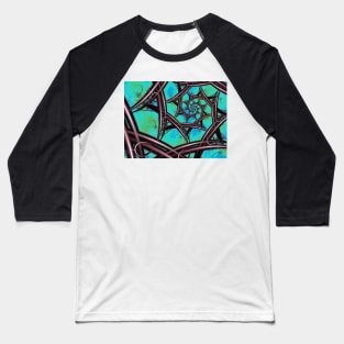 Verdigris Abstract Spiral Fractal Pattern Baseball T-Shirt